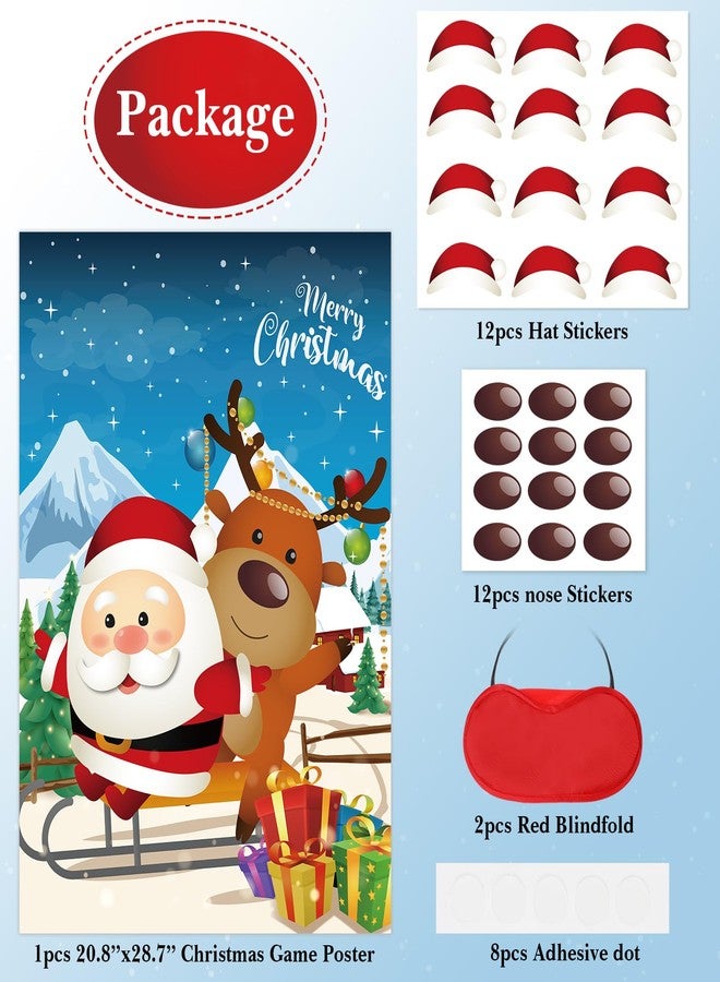 Faccito Christmas Party Games, Pin The Nose on The Reindeer and Pin The Hat on The Santa Christmas Party Decor with Blindfolds and Stickers for Kids Adults Xmas New Year Holiday Families Activities Games - Image 3